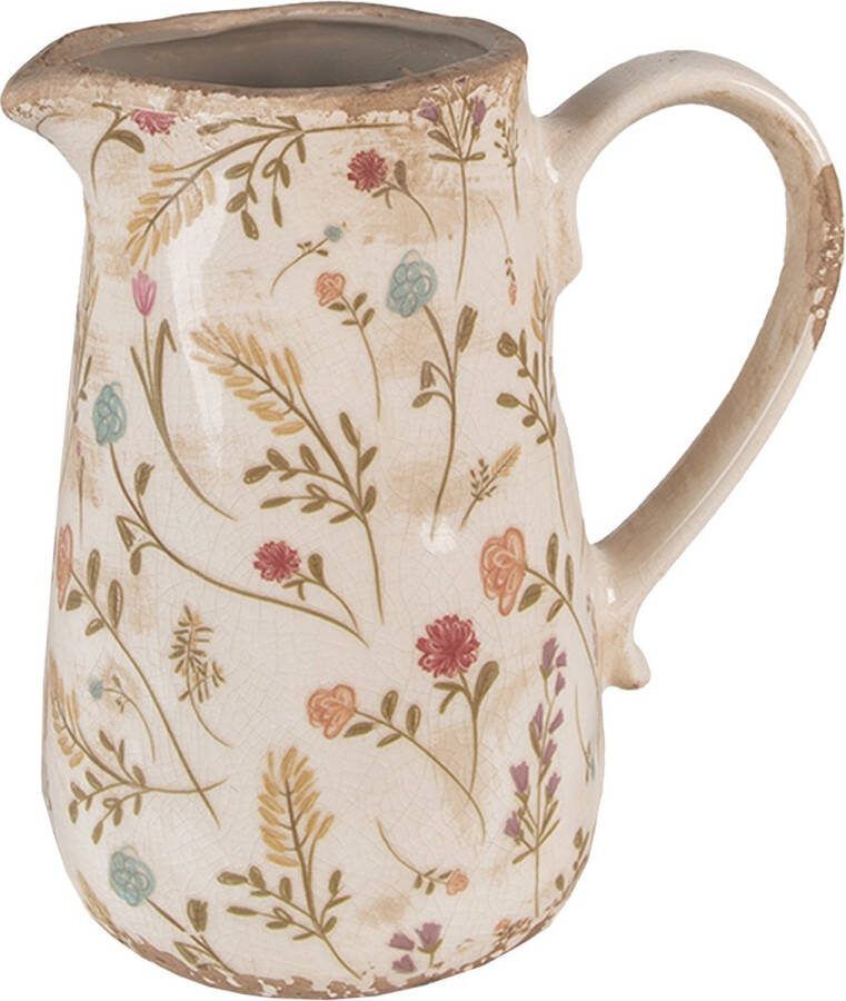 Clayre & Eef Decoratie Kan 16x11x18 cm Roze Beige Keramiek Bloemen Waterkan Roze Waterkan