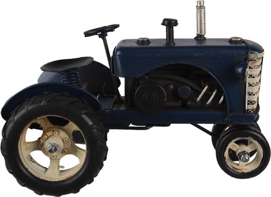 Clayre & Eef Decoratie Miniatuur Tractor 25x15x18 cm Blauw Ijzer Miniatuur Tractor Decoratie Model
