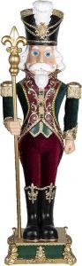 Clayre & Eef Kerstdecoratie Beeld Notenkraker 29*25*89 cm Rood Groen Kunststof Decoratief Figuur Decoratieve Accessoires Kerstdecoratie voor Binnen
