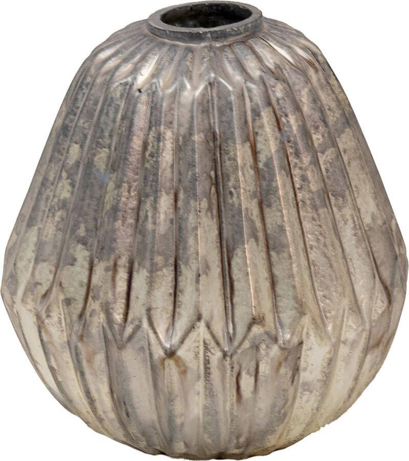 Clayre & Eef Vaas 10*10*11 cm Zilverkleurig Grijs Glas Decoratie Vaas Decoratie Pot