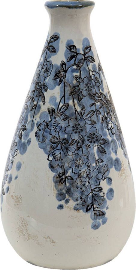 Clayre & Eef Vaas Ø 11*21 cm Blauw Beige Keramiek Bloemen Decoratie Vaas Decoratie Pot Bloempot binnen