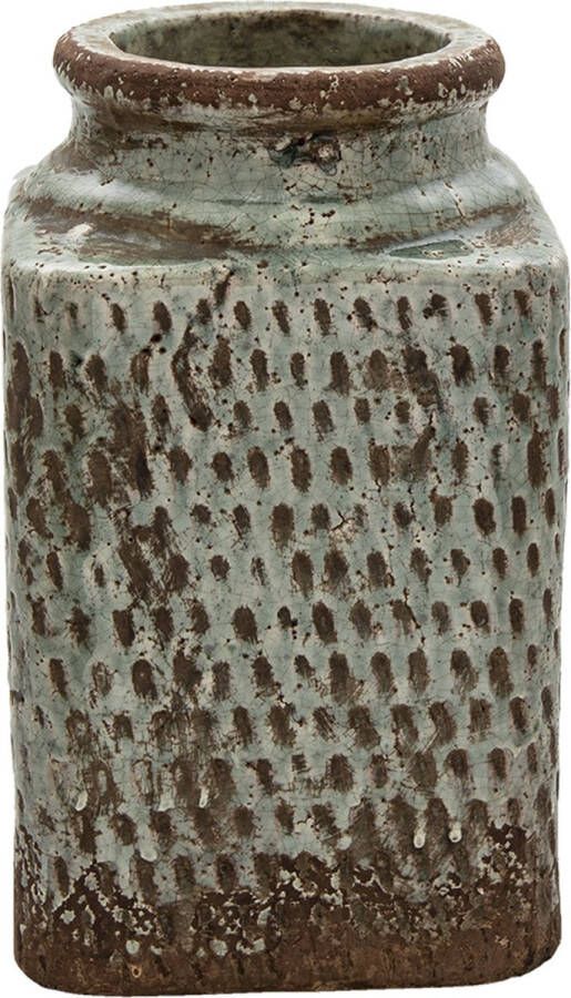 Clayre & Eef Decoratie Vaas 16*16*27 cm Grijs Terracotta Vierkant Decoratie Pot