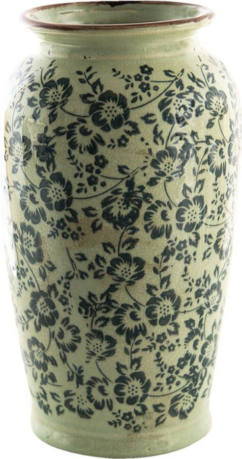Clayre & Eef Decoratie Vaas Ø 16*27 cm Groen Keramiek Bloemen Decoratie Pot