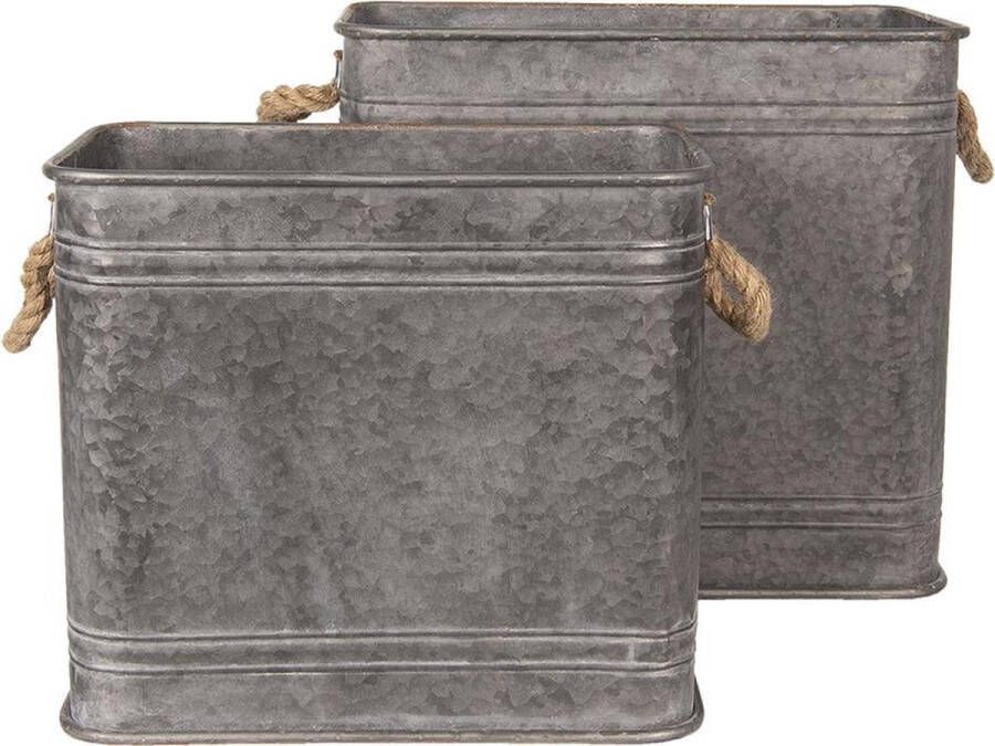Clayre & Eef Decoratie Zinken Teil Set van 2 Grijs Metaal Vierkant Decoratie Emmer