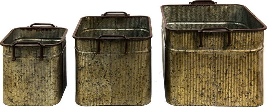 Clayre & Eef Decoratie Zinken Teil Set Van 3 42x38x28 Cm Grijs Ijzer Rechthoek Decoratie Emmer Grijs Decoratie Emmer