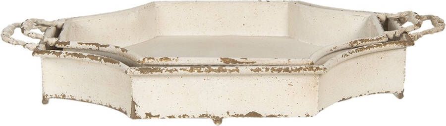 Clayre & Eef Decoratie Dienblad Set van 2 61 cm Wit Ijzer Achthoek Serveerschaal Wit Serveerschaal