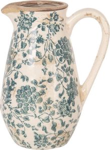 Clayre & Eef Decoratieve Schenkkan 1300 ml Groen Keramiek Rond Bladeren Waterkan Schenkkan Vaas Groen Waterkan