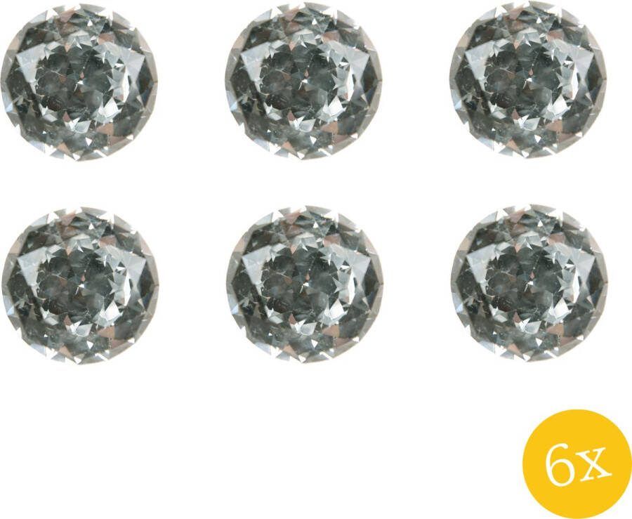 Clayre & Eef Deurknop set van 6 stuks Ø 4 cm Transparant Ijzer Glas Rond Diamant Meubelknop