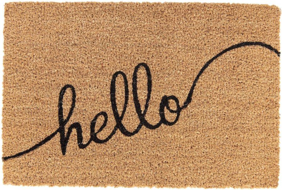 Clayre & Eef Deurmat 60x40 cm Bruin Kokosvezel Rubber Rechthoek Hello Kokosmat