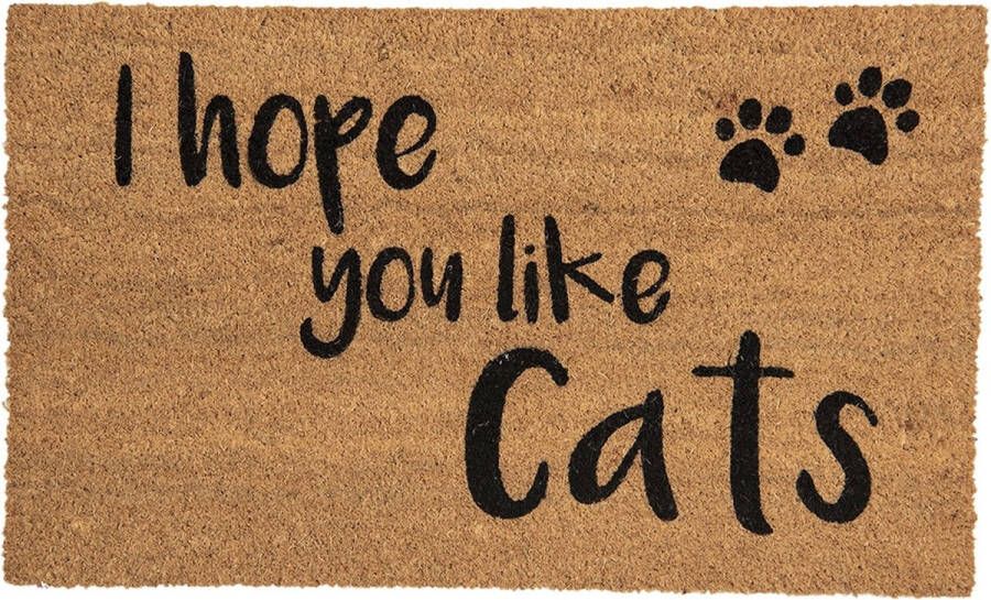 Clayre & Eef Deurmat 75x45 cm Bruin Kokosvezel Rubber Rechthoek Kattenpootjes Like Cats Kokosmat