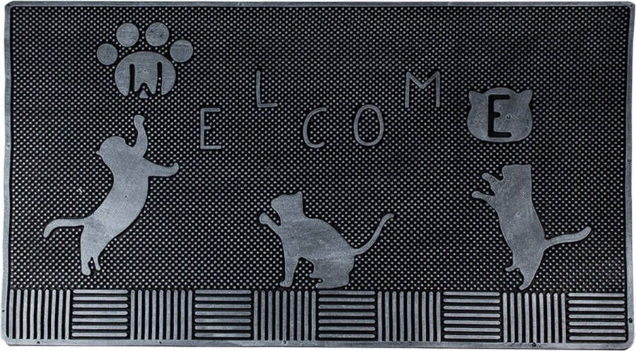 Clayre & Eef Deurmat 75x45 cm Zwart Rubber Rechthoek Katten Mat