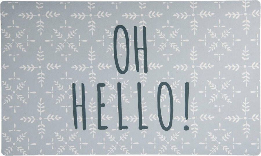 Clayre & Eef Deurmat 74*44*1 cm Blauw Synthetisch Rechthoek Oh Hello Mat Schoonloopmat Doormat