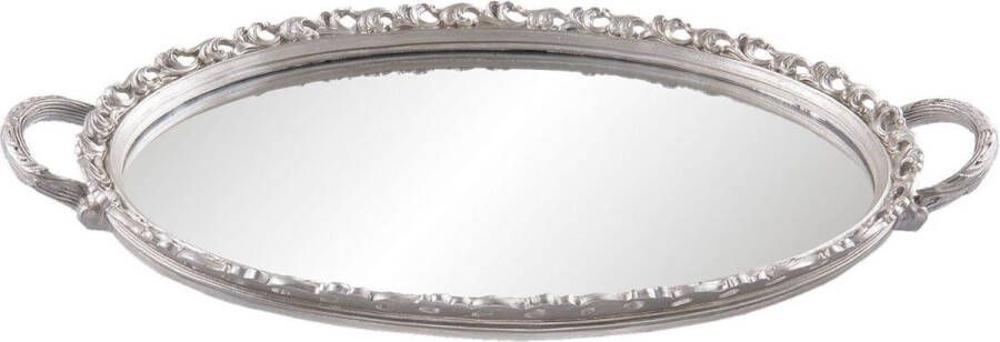 Clayre & Eef Decoratief Dienblad met Spiegel 49*29*3 cm Zilverkleurig Polyresin Glas Spiegel Ovaal Serveerschaal