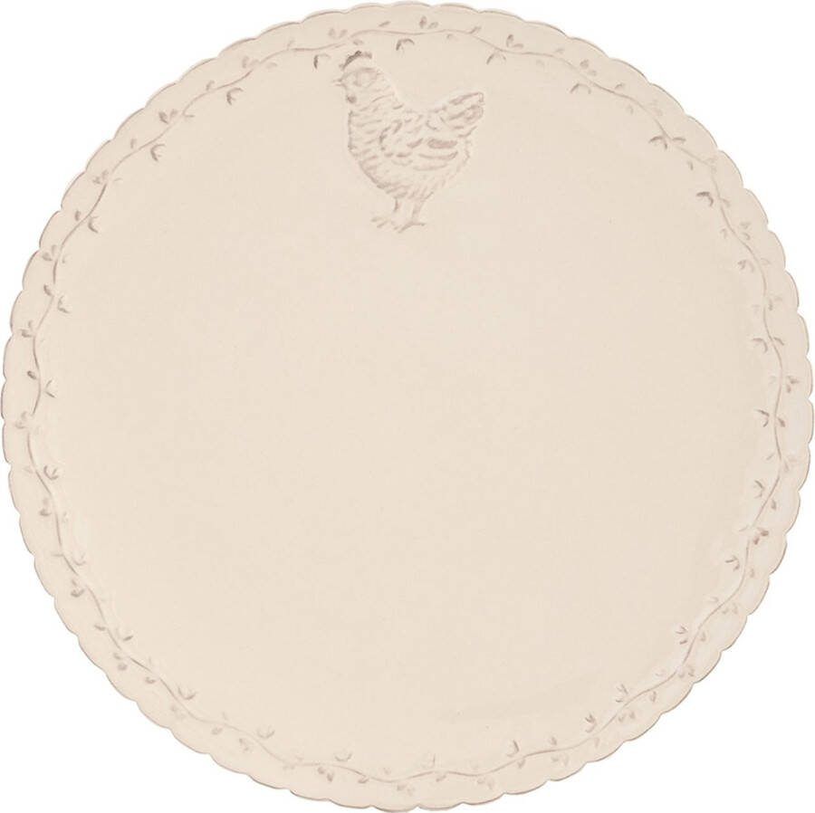Clayre & Eef Dinerbord Ø 26 cm Beige Keramiek Rond Kip Eetbord Groot