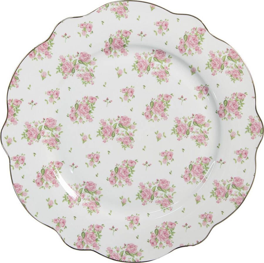 Clayre & Eef Dinerbord Ø 27 cm Roze Porselein Rozen Eetbord Roze Eetbord