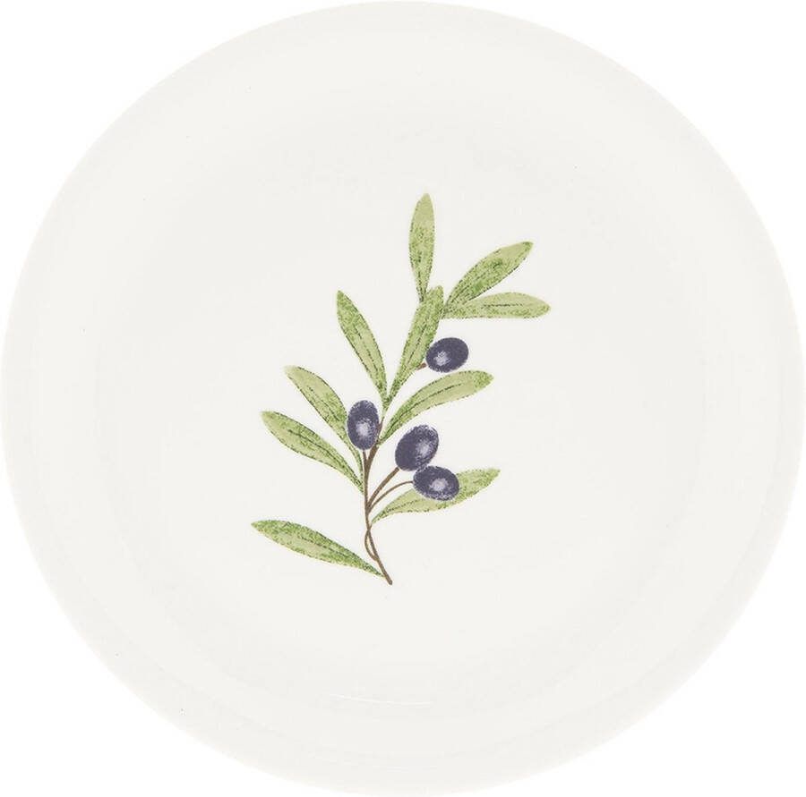 Clayre & Eef Dinerbord Ø 28 cm Beige Blauw Keramiek Rond Olijftak Eetbord