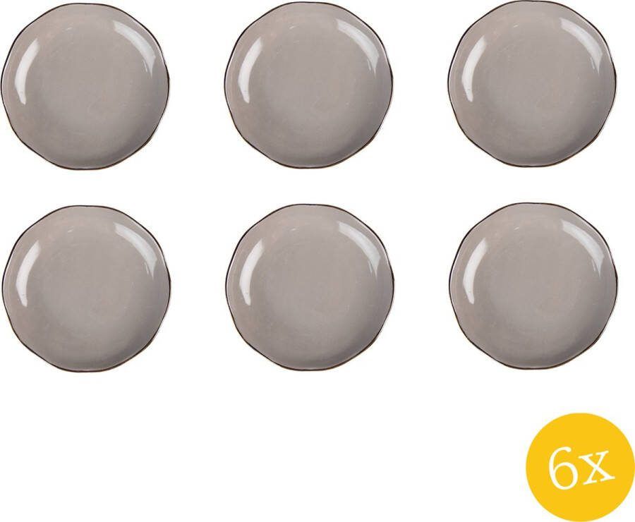 Clayre & Eef Dinerbord set van 6 stuks Ø 27 cm Grijs Keramiek Rond Eetbord