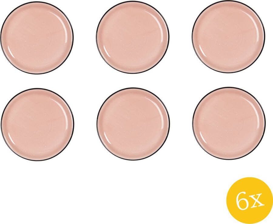 Clayre & Eef Dinerbord set van 6 stuks Ø 27 cm Roze Keramiek Rond Eetbord