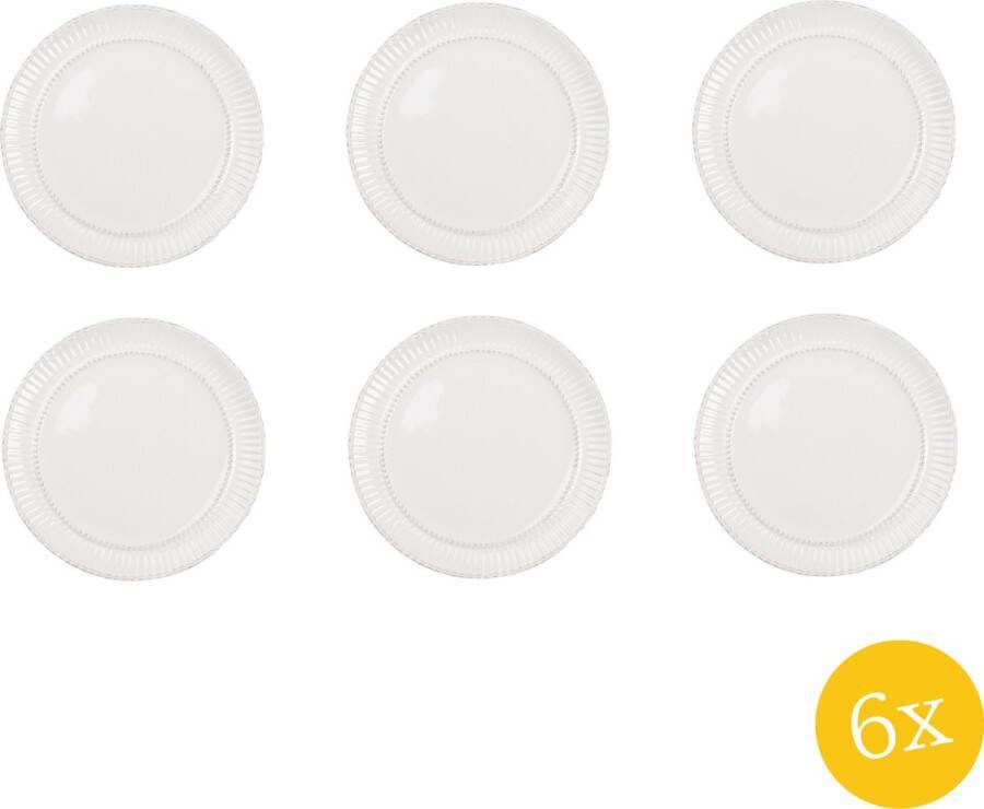 Clayre & Eef Dinerbord set van 6 stuks Ø 27 cm Wit Dolomiet Rond Bord