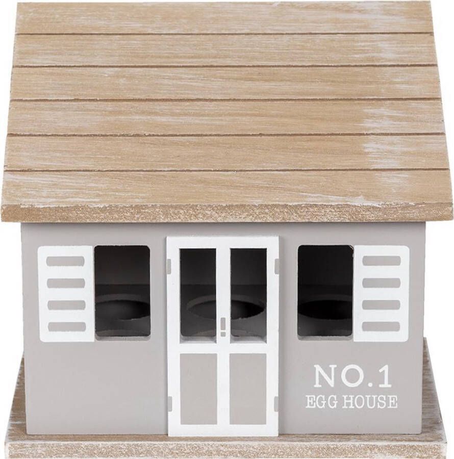 Clayre & Eef Eierkastje Huis 20x14x18 cm Grijs Bruin Hout Egg house Eierhouder