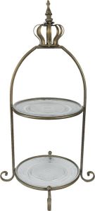 Clayre & Eef Etagère 2 laags 69 cm Bruin Metaal Fruitschaal etagère Serveerschaal Bruin Fruitschaal etagère