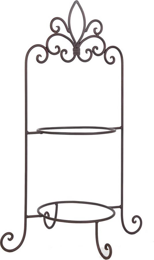 Clayre & Eef Etagère voor 2 borden 38x30x57 cm Bruin Ijzer Rond Borden etagère Serveerschaal