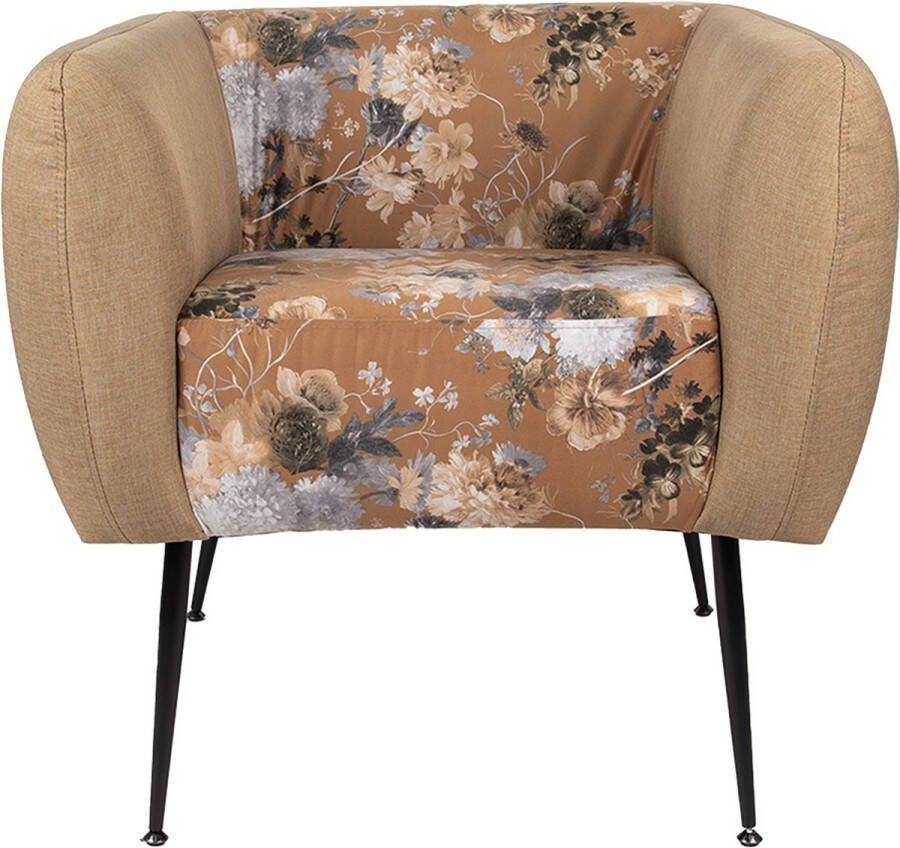Clayre & Eef Fauteuil met Armleuning 75x71x71 cm Geel Groen Hout Textiel Woonkamer stoel Geel Woonkamer stoel