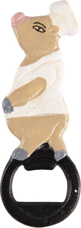 Clayre & Eef Flesopener 5x1x13 cm Beige Wit Ijzer Varken Bieropener