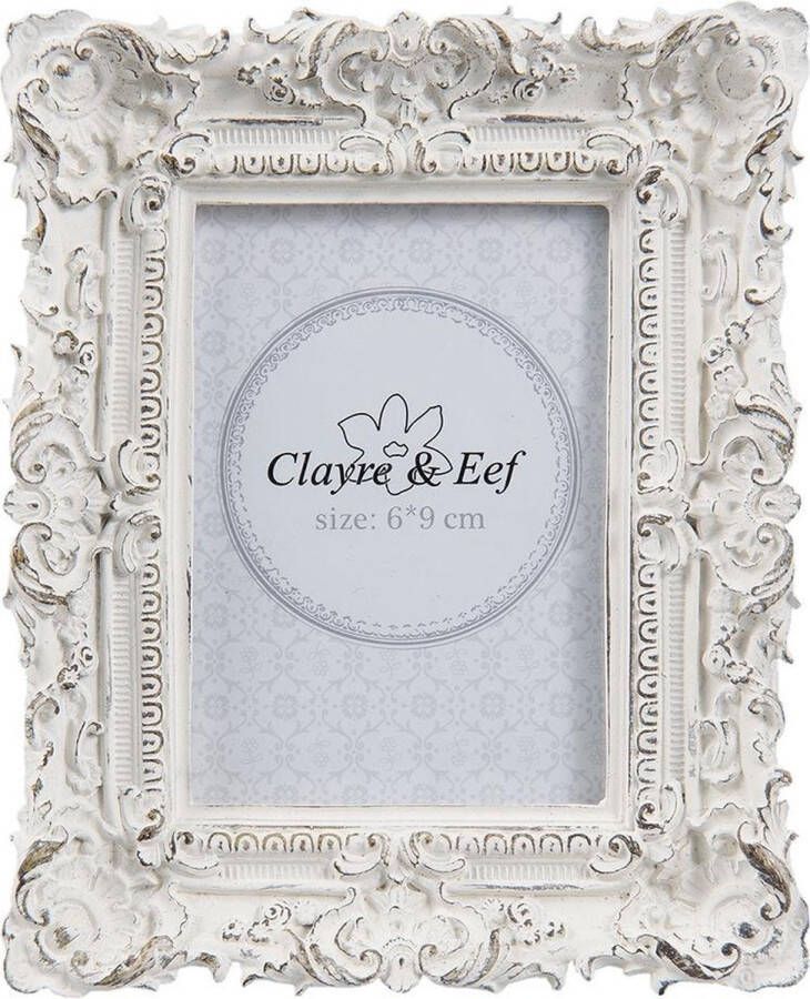 Clayre & Eef Fotolijst 10*2*12 cm 6*9 cm Wit Kunststof Glas Rechthoek Fotokader Wissellijst Foto Frame