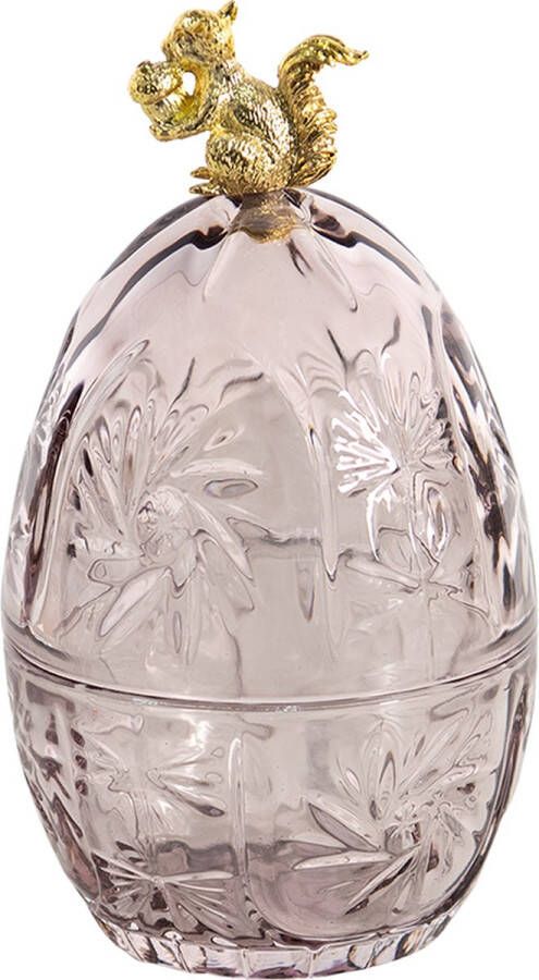 Clayre & Eef Glazen potje Ø 10x18 cm Roze Glas Ovaal Eekhoorn Potje Roze Potje