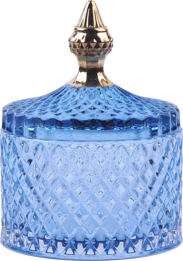 Clayre & Eef Glazen potje Ø 11x15 cm Blauw Glas Potje met deksel Blauw Potje met deksel