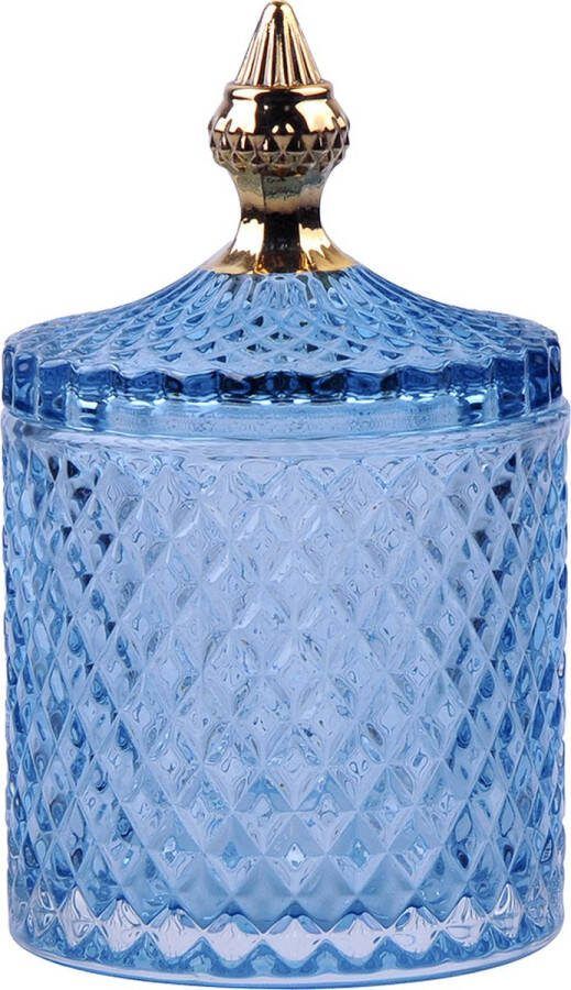 Clayre & Eef Glazen potje Ø 11x18 cm Blauw Glas Potje met deksel Blauw Potje met deksel
