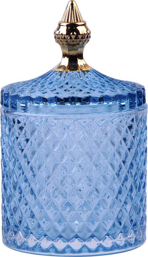 Clayre & Eef Glazen potje Ø 11x18 cm Blauw Glas Potje met deksel Blauw Potje met deksel