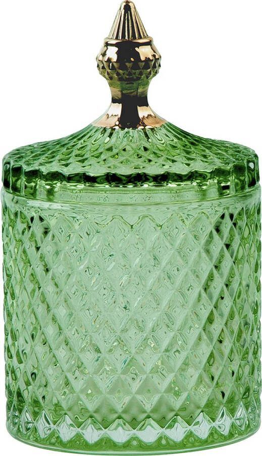 Clayre & Eef Glazen potje Ø 11x18 cm Groen Glas Potje met deksel Groen Potje met deksel