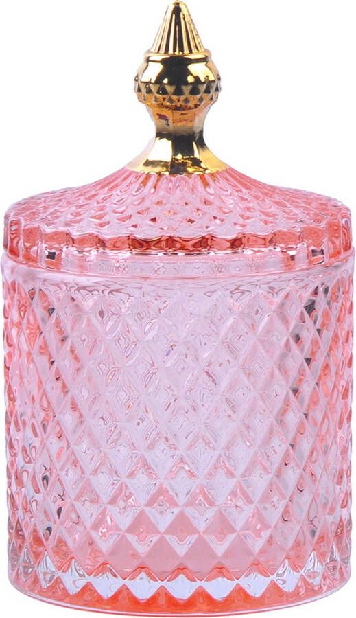 Clayre & Eef Glazen potje Ø 11x18 cm Roze Glas Potje met deksel Glazen schaaltje