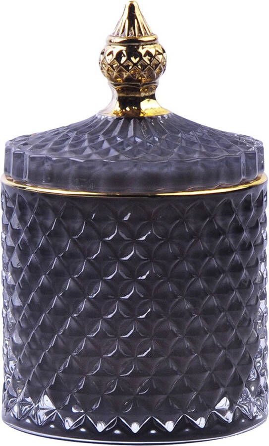 Clayre & Eef Glazen potje Ø 8x13 cm Grijs Glas Potje met deksel Grijs Potje met deksel