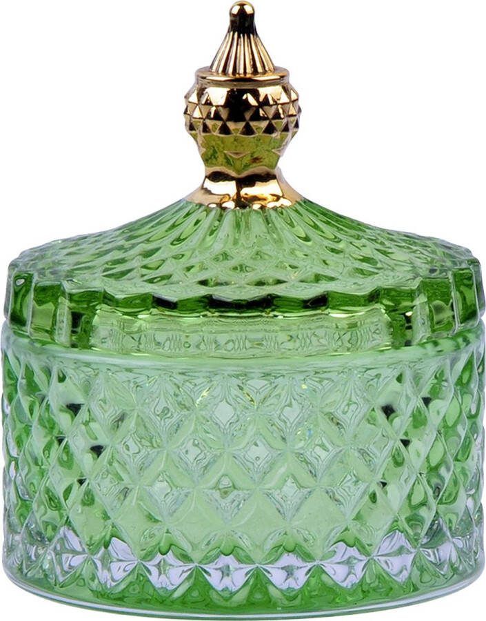 Clayre & Eef Glazen potje Ø 9x10 cm Groen Glas Potje met deksel Groen Potje met deksel