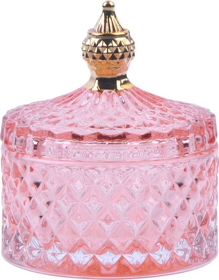 Clayre & Eef Glazen potje Ø 9x10 cm Roze Glas Potje met deksel Roze Potje met deksel
