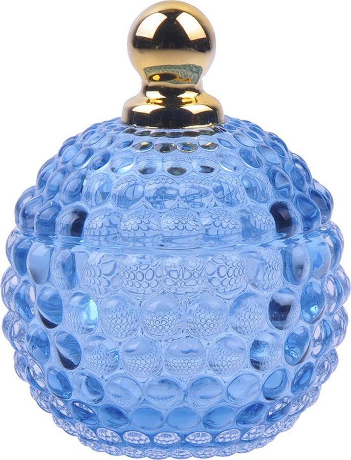 Clayre & Eef Glazen potje Ø 9x11 cm Blauw Glas Potje met deksel Blauw Potje met deksel
