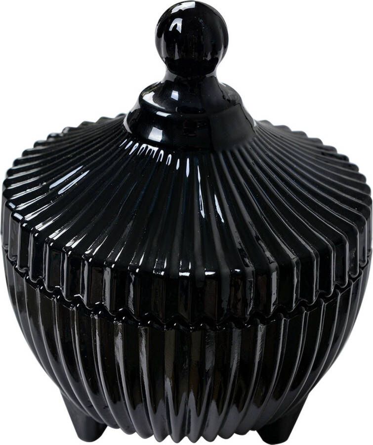 Clayre & Eef Glazen potje Ø 9x12 cm Zwart Glas Potje met Deksel Zwart Potje met Deksel
