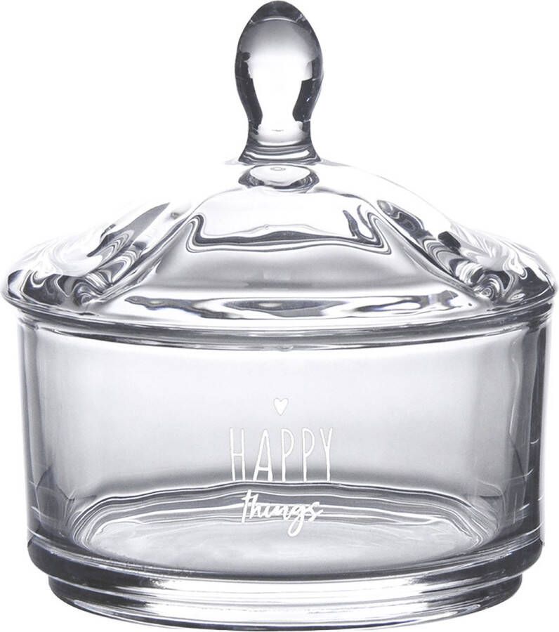 Clayre & Eef Glazen potje Ø 9x9 cm Glas Rond Hart Happy things Potje Transparant Potje