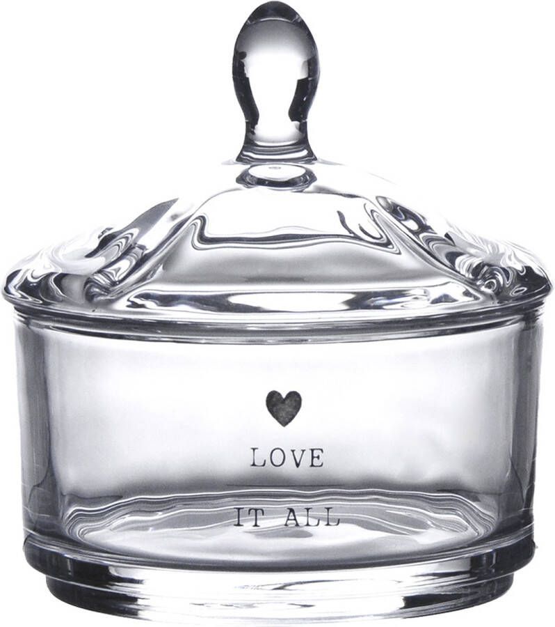 Clayre & Eef Glazen potje Ø 9x9 cm Glas Rond Hart Love it all Potje Transparant Potje