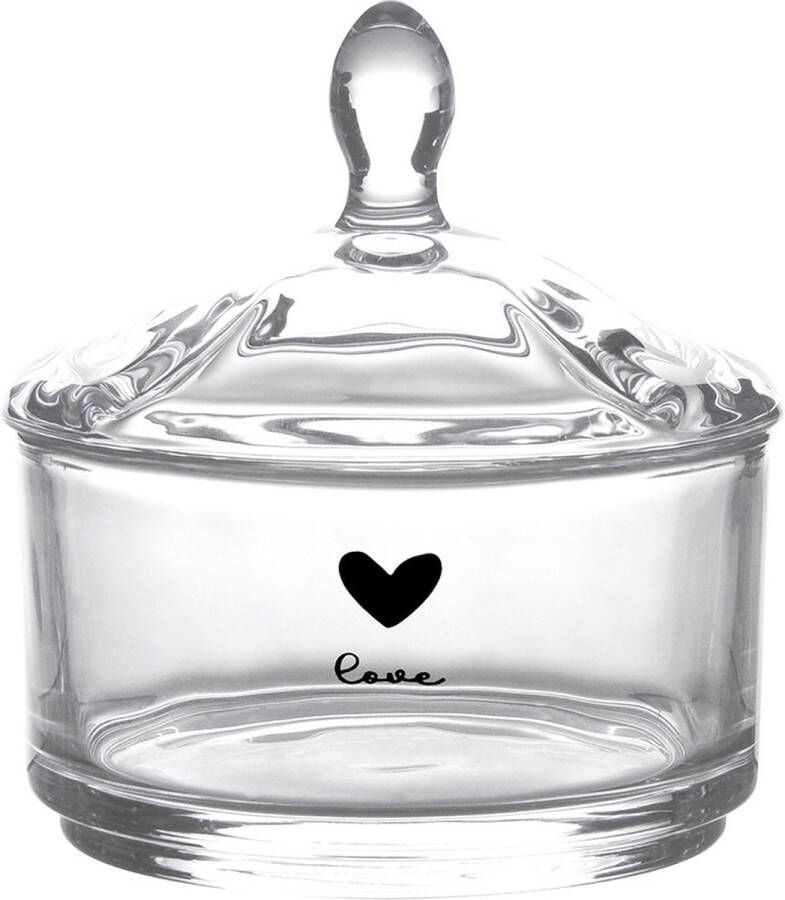 Clayre & Eef Glazen potje Ø 9x9 cm Glas Rond Hart Love Potje Transparant Potje