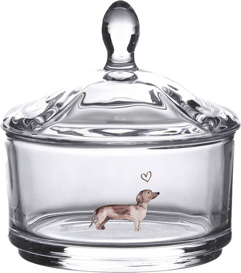 Clayre & Eef Glazen potje Ø 9x9 cm Glas Rond Teckel Potje Transparant Potje