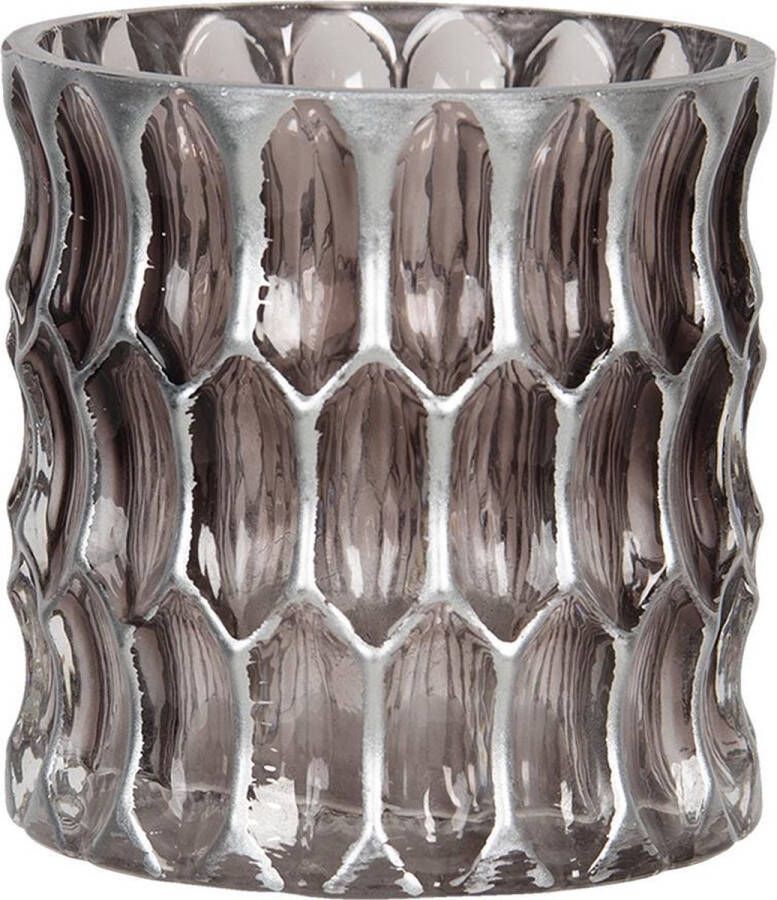 Clayre & Eef Theelichthouder Ø 10x10 cm Zilverkleurig Glas Rond Waxinelichthouder Zilverkleurig Waxinelichthouder