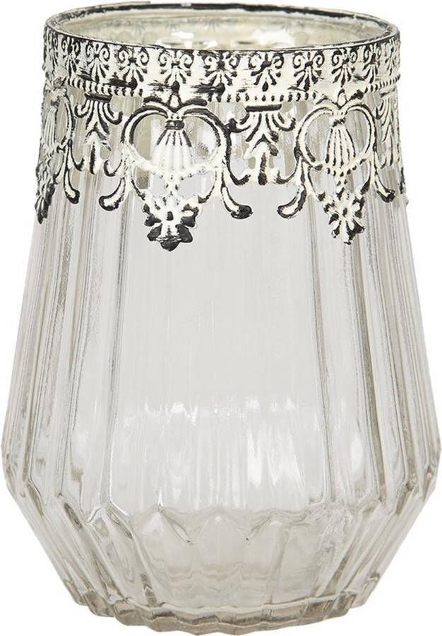 Clayre & Eef Glazen Theelichthouder Ø 12*18 cm Transparant Glas Rond Waxinelichthouder Windlichthouder