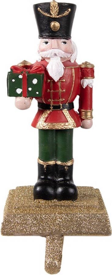 Clayre & Eef Haak Kerstsok Notenkraker 11x10x25 cm Rood Groen Polyresin Kerstdecoratie