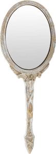 Clayre & Eef Handspiegel 8x22 cm Goudkleurig Kunststof Make up Spiegel Cadeau voor haar