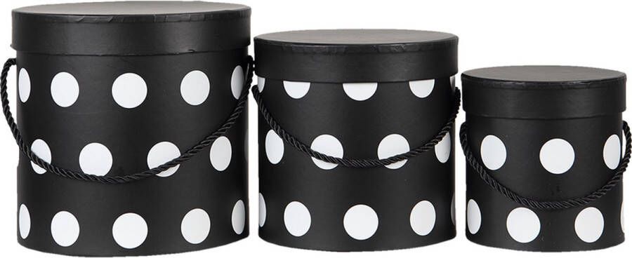 Clayre & Eef Hoedendoos Set van 3 Ø 17x17 cm Zwart Wit Karton Stippen Opbergdoos