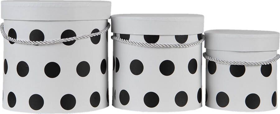 Clayre & Eef Hoedendoos Set van 3 Ø 18x17 cm Wit Zwart Karton Stippen Opbergdoos